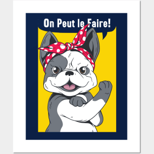 Funny French Bulldog Rosie the Riveter // On Peut le Faire Frenchie Dog Posters and Art